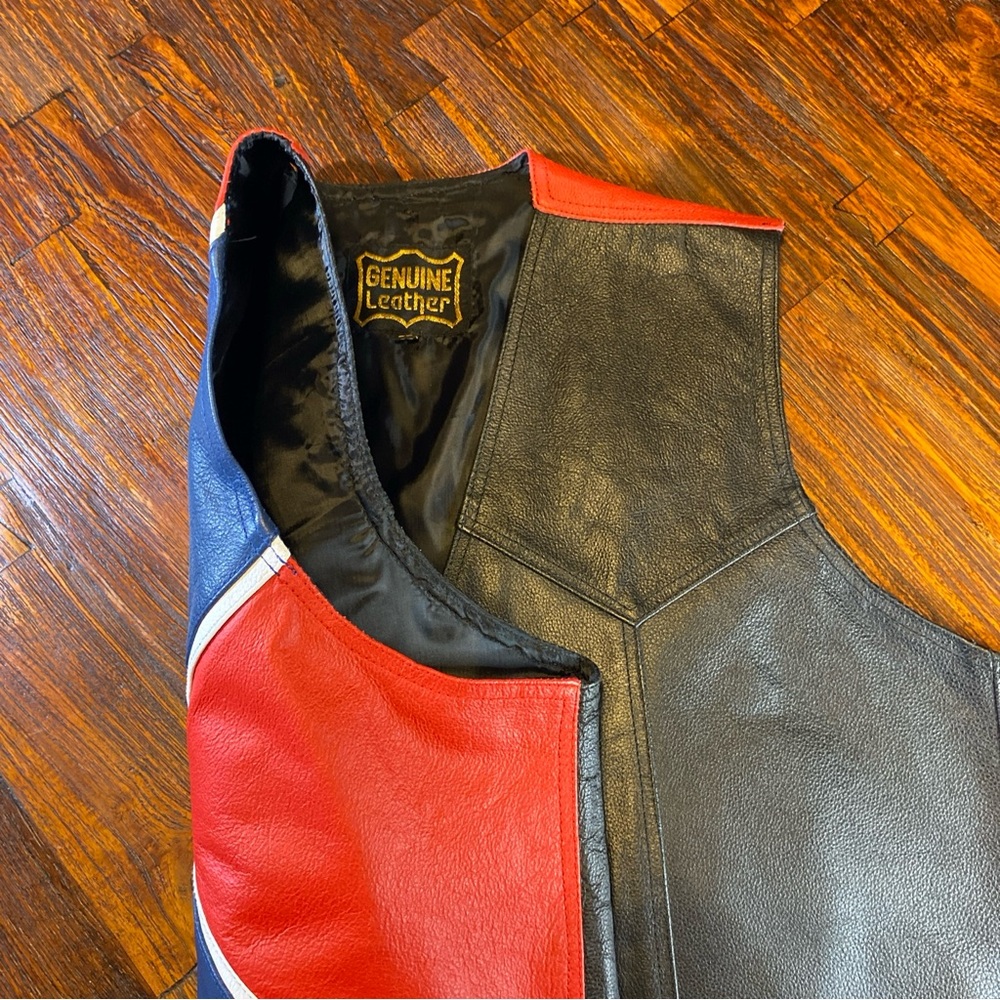 Biker Vest 2XL Leather Western Motorcycle Black 2XL Size 52 Full Back Flag